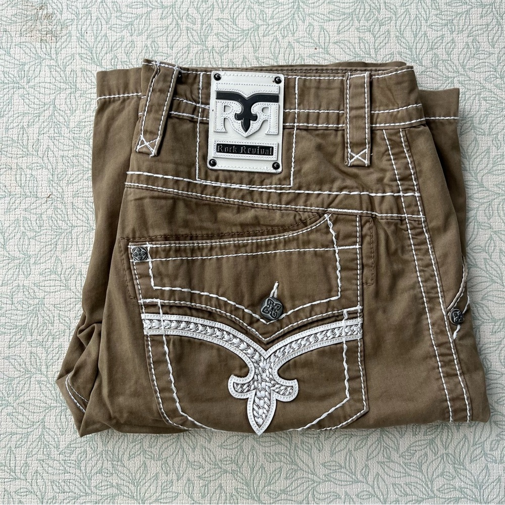 Rock Revival Brown Jeans with White Stitching 36/23